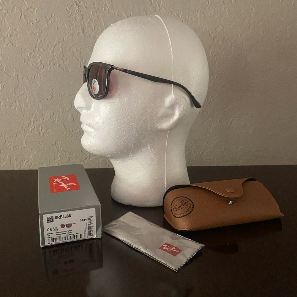 Rayban sunglasses men 0RB4386 transparent grey polar dark violet new box $ 250